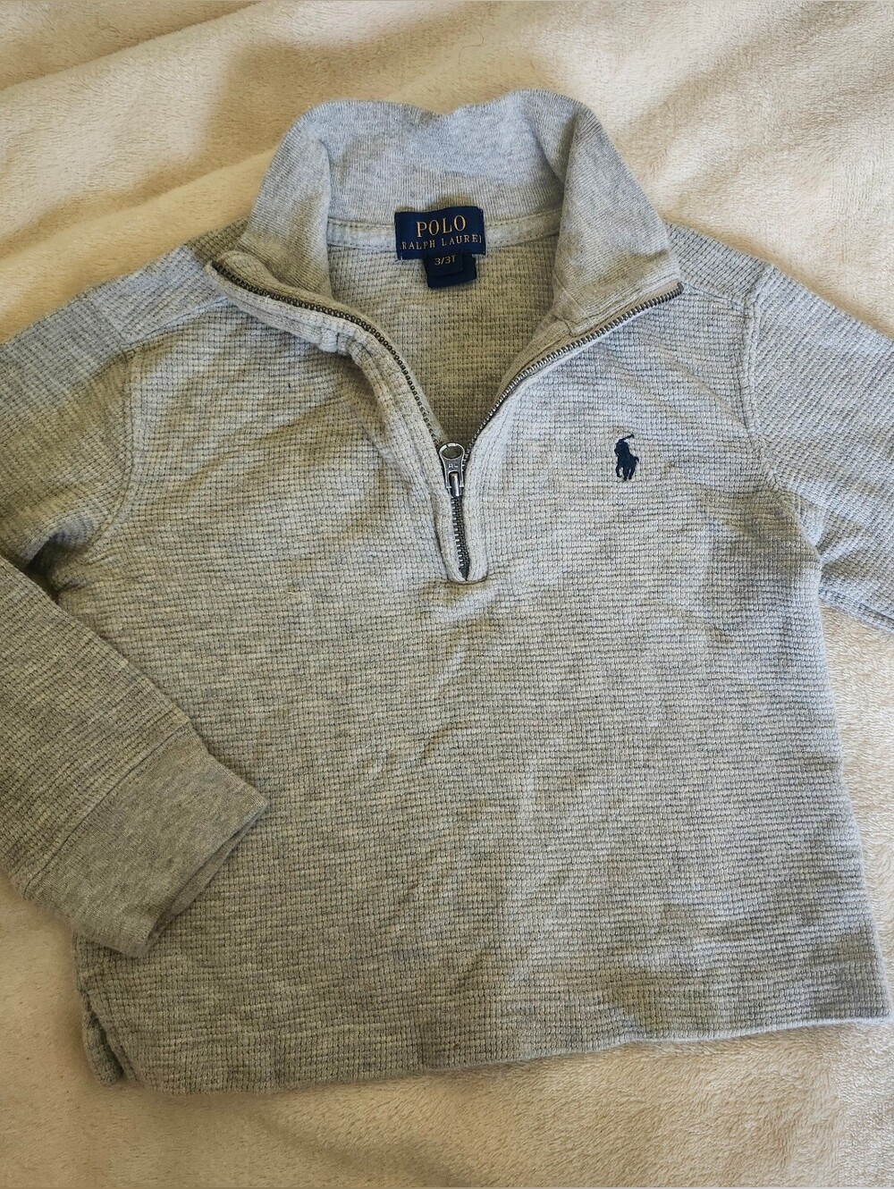 Polo by Ralph Lauren Light Gray Half-Zip Sweater with Navy Pony
